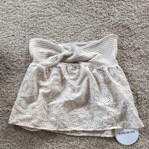 SHEIN Ivory Floral Lace Strapless Top